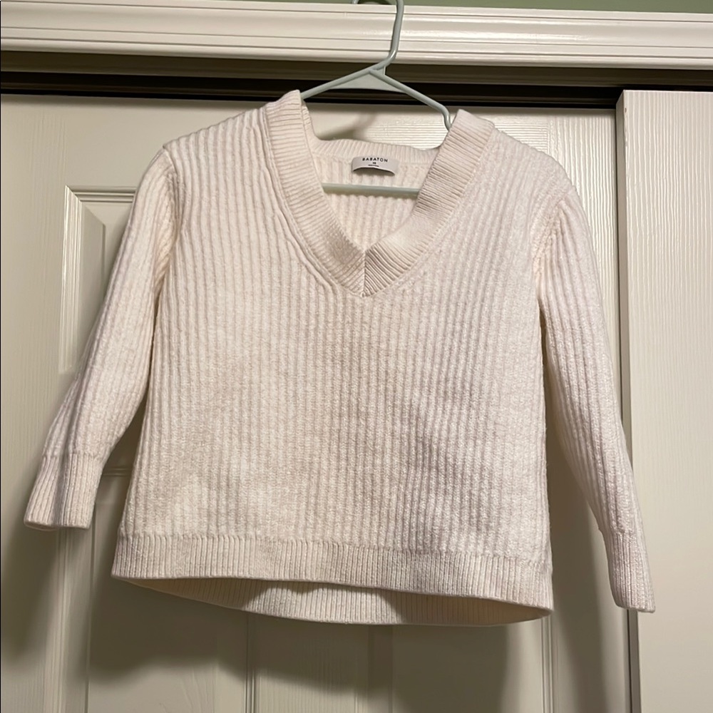 SHRUNK Babaton Cream V-Neck Cropped Sweater